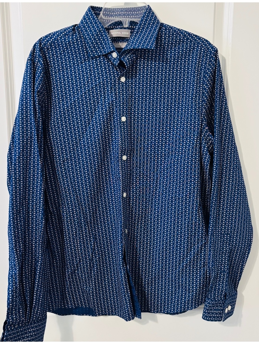 Michael Kors size large blue patterned button-down shirt